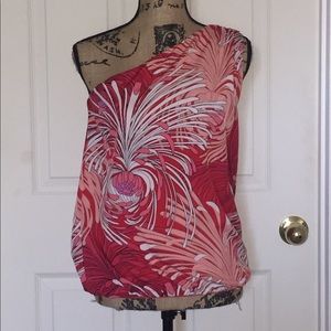 New York & Company One shoulder tropical print top